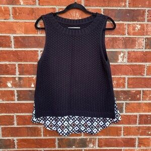 Loft Womens Large Black Crochet Knit Layering Sleeveless Tunic Sweater